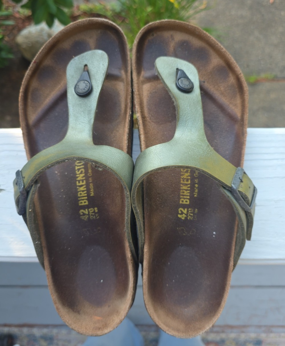 Birkenstock Gizeh 42 Metallic Olive Leather Thong Sandals Regular W11 M9 Germany